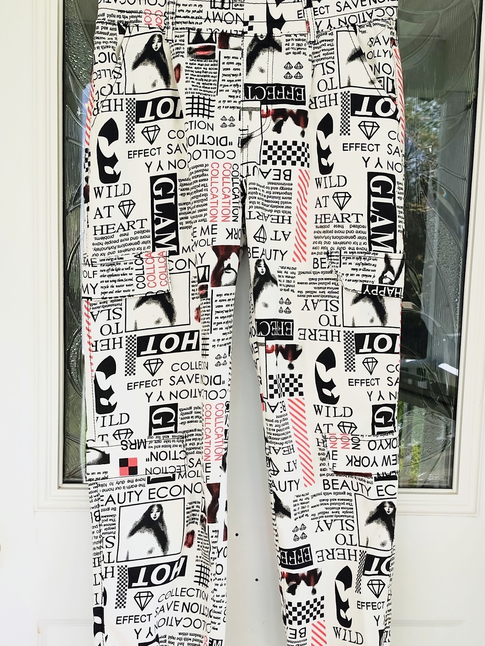 VIP White Graphic Newspaper Print Joggers, Size 9